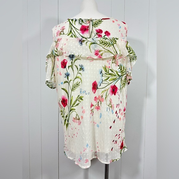 NWT Roz & Ali Womens Short Sleeve Open Shoulder Floral Top Shirt Tunic - Picture 5 of 11